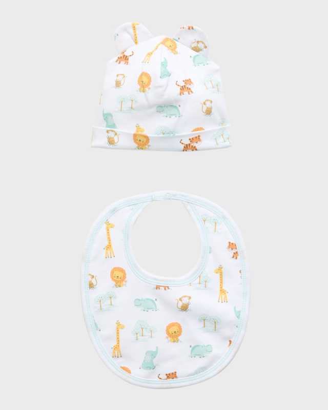 Boy's Safari Style Hat & Bib Set, Newborn-S